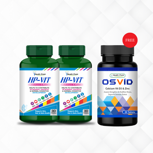 Health Point bundle with 2 HP VIT Multivitamins for Hair, Skin, and Nails plus free OSVID Calcium Vitamin D tablets, complete beauty and bone health support in Pakistan