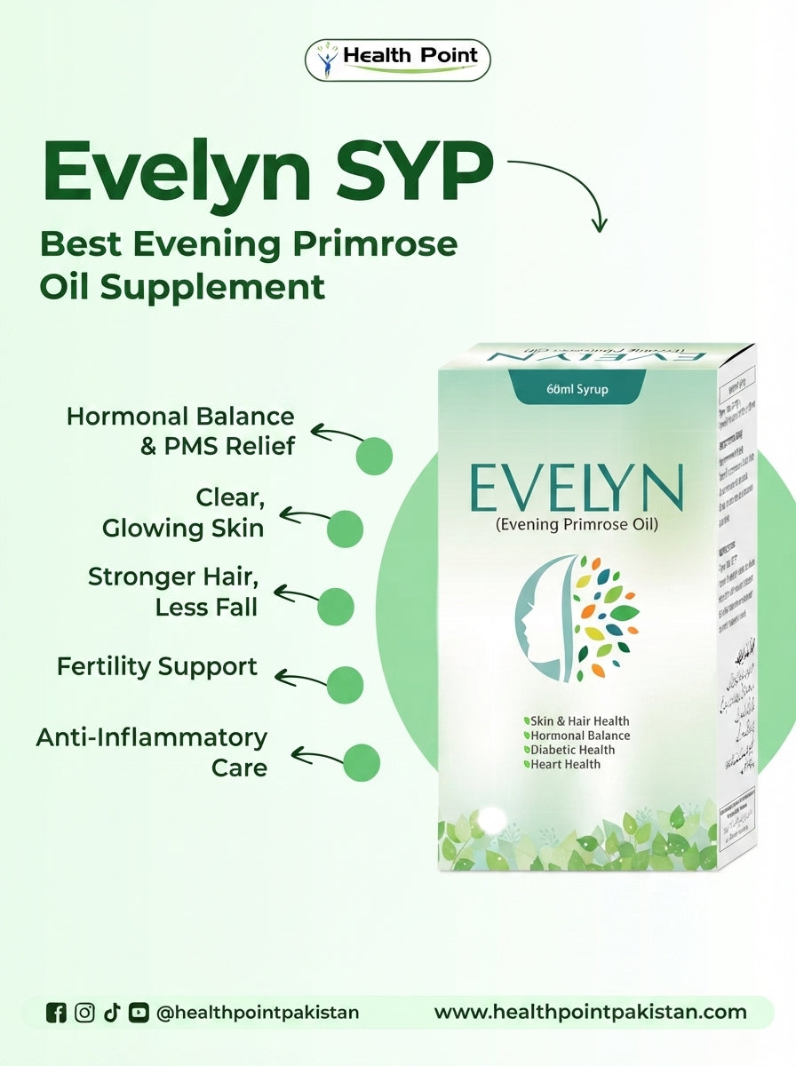 Evelyn SYP | Best Evening Primrose Oil Supplement in Pakistan – 100% Pure Cold-Pressed EPO for Hormonal Balance, Skin & Hair – Halal-Certified