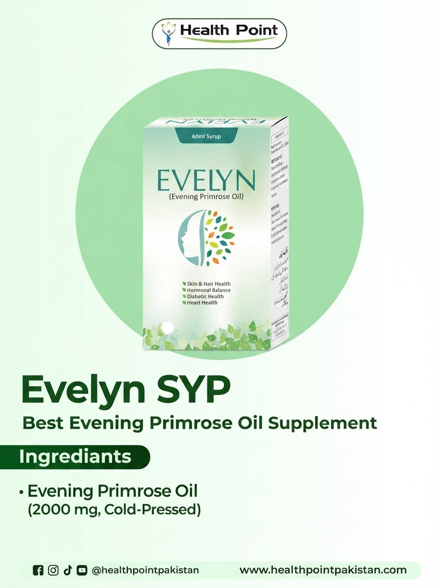 Evelyn SYP | Best Evening Primrose Oil Supplement in Pakistan – 100% Pure Cold-Pressed EPO for Hormonal Balance, Skin & Hair – Halal-Certified