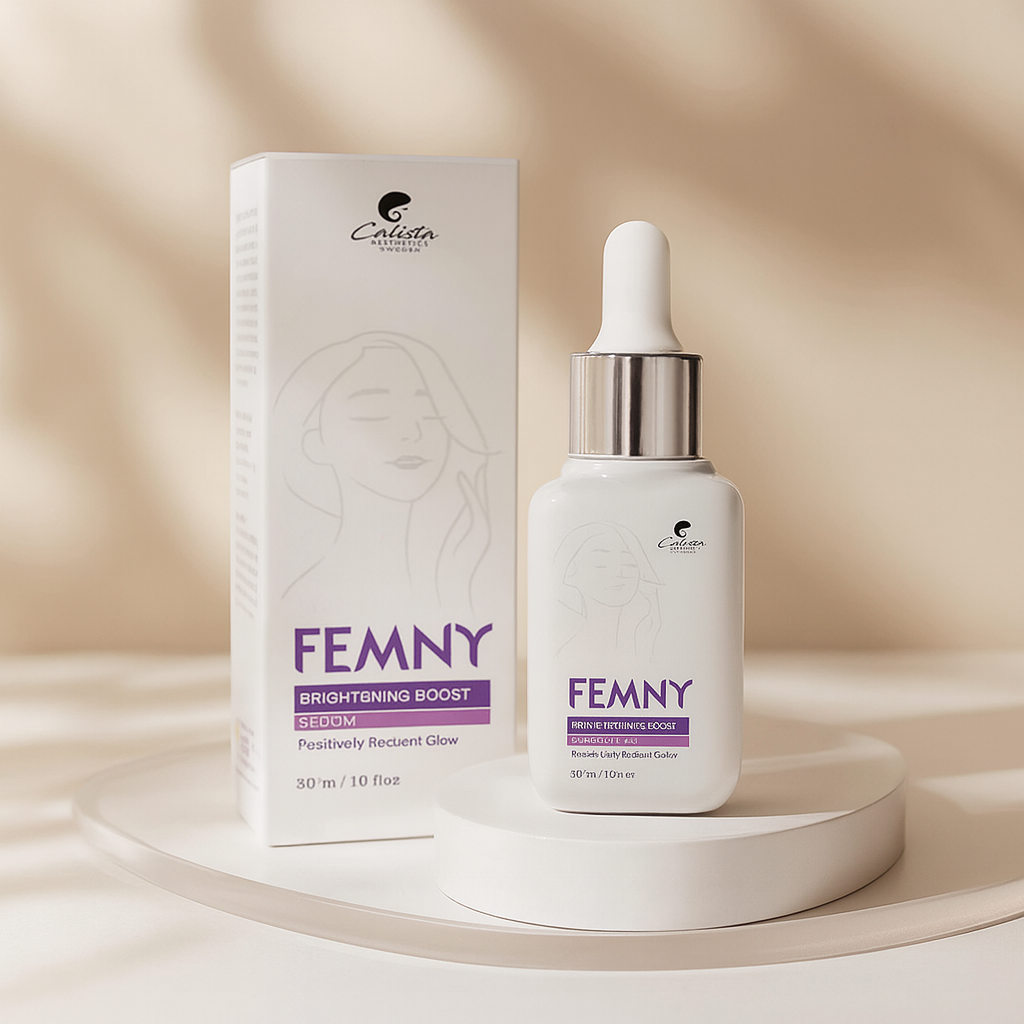 Femny Brightening Boost Serum product image with packaging for glowing radiant skin