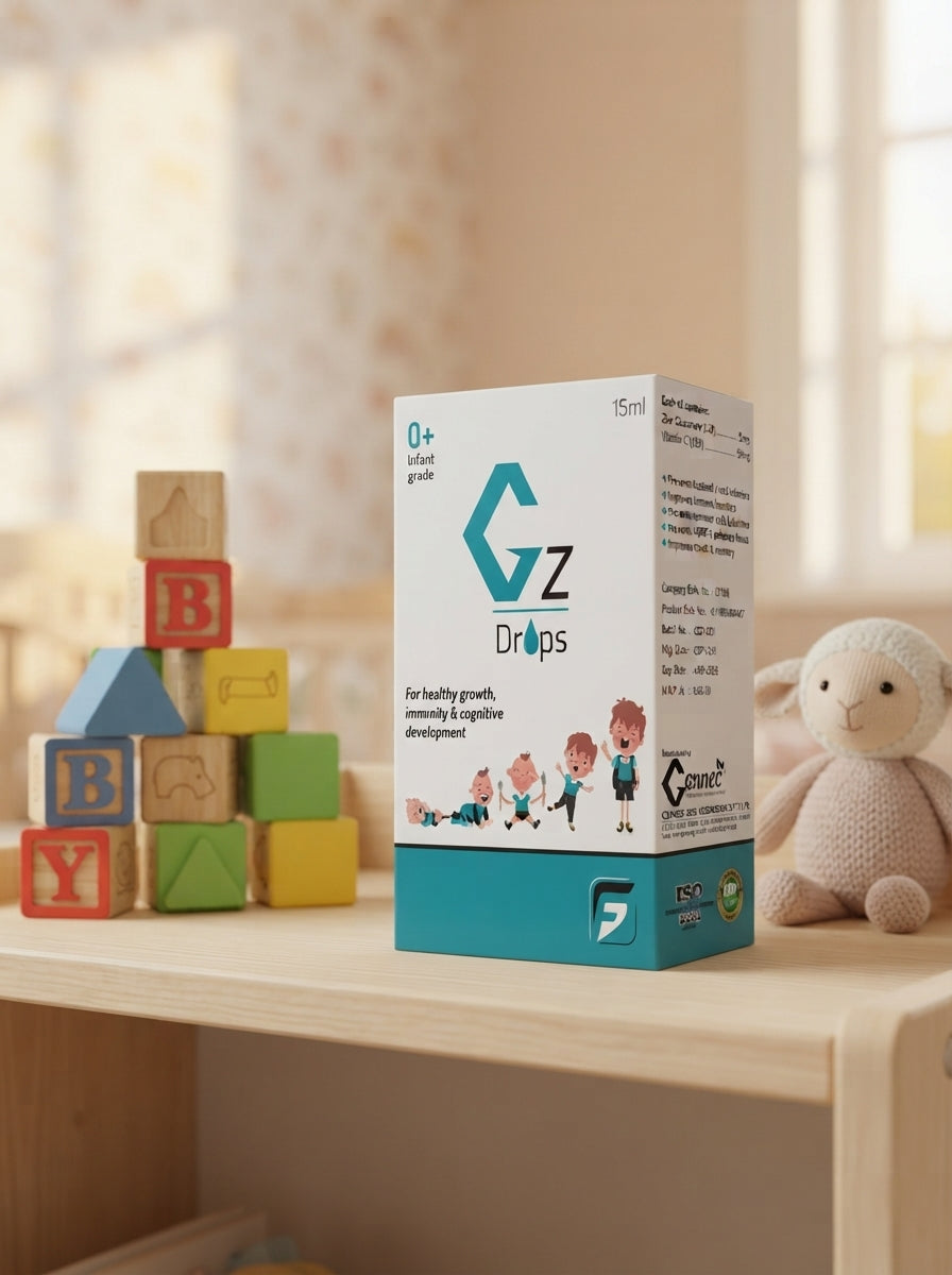 Gz Drops zinc and vitamin C box displayed on shelf