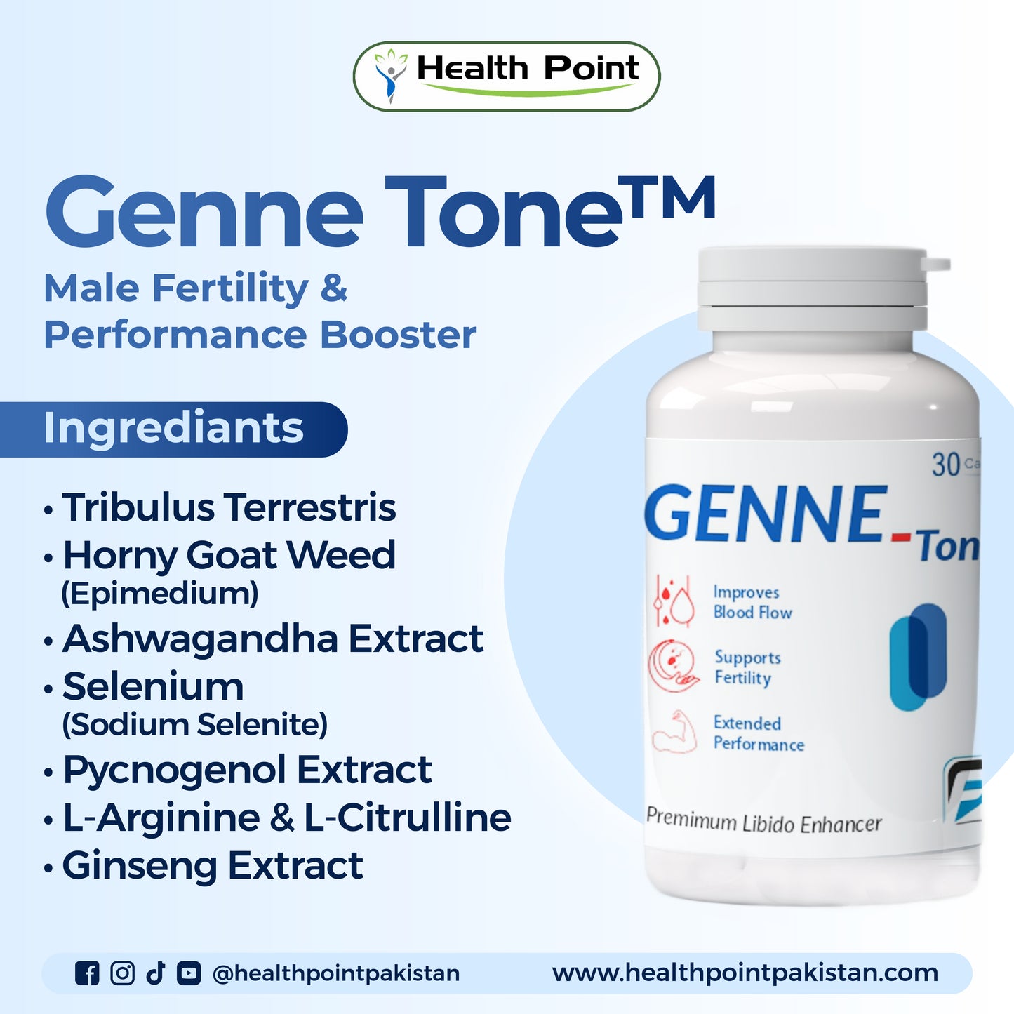 Genne Tone capsules with natural ingredients like tribulus terrestris, ashwagandha, ginseng and L-arginine