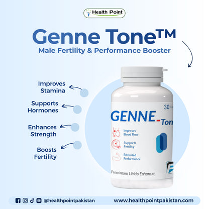 Genne Tone supplement highlighting benefits for stamina, hormonal balance, fertility and extended performance