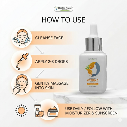 How to use Health Point Vitamin C Serum on face daily for brighter skin smooth texture and healthy glow