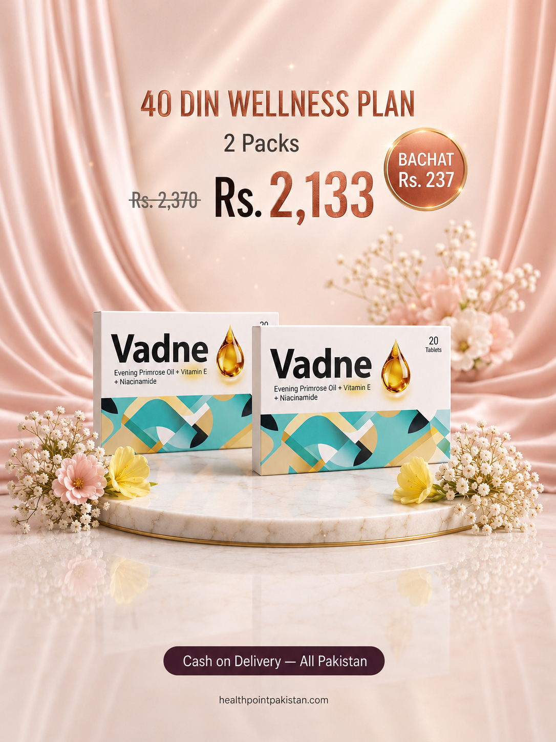Vadne Evening Primrose Oil – 2 Pack Bundle | Women's Daily Wellness