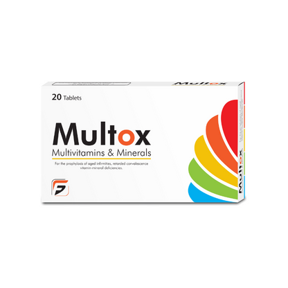 Multox daily multivitamin supplement in Pakistan with 23 essential vitamins and minerals including A, C and D3