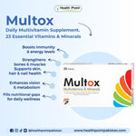 Multox daily multivitamin in Pakistan highlighting benefits for energy, immunity, bone health and skin glow