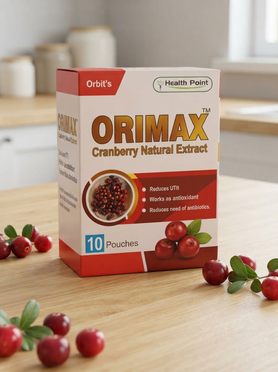 Orimax cranberry sachet box – best cranberry supplement in Pakistan for urinary health
