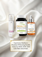 Whitening bundle product shoot with glutathione tablets and vitamin C serum