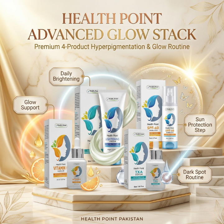 Key skincare ingredients and benefits image for Health Point Advanced Glow Stack pigmentation glow bundle in Pakistan