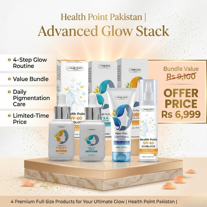 Trust value and limited time offer image for Health Point Advanced Glow Stack pigmentation glow bundle in Pakistan