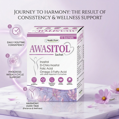 Awasitol Sachet consistency wellness support image for daily PCOS supplement routine by Health Point