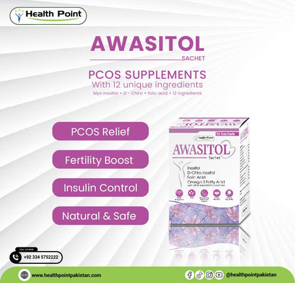 Awasitol Sachet for PCOS in Pakistan with Myo-Inositol, D-Chiro Inositol, Folic Acid, and Omega 3 – Supports fertility, hormone balance, and insulin resistance naturally.