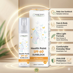 Health Point SPF 60 Sunblock highlights: UVA/UVB shield, breathable feel, and non-greasy formula for everyday protection