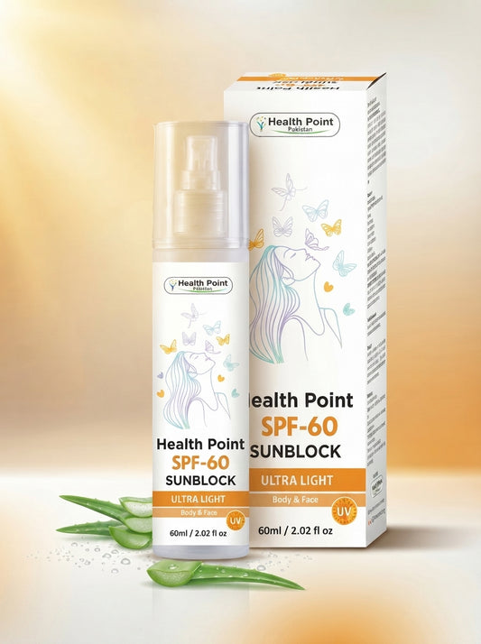 Best Sunblock in Pakistan – Health Point SPF 60 PA++++ | #1 UVA/UVB Protection for Face & Body | Non-Greasy, Water-Resistant | Made for Pakistani Skin