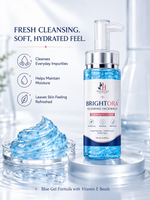 Blue gel texture of Brightora Glowing Facewash with hydrating formula and Vitamin E beads