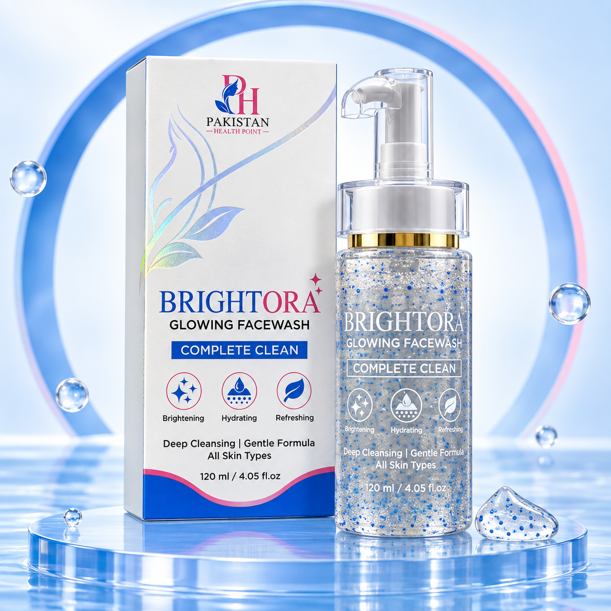 Brightora Glowing Facewash 120ml with Vitamin C, Niacinamide and hydrating blue Vitamin E beads in Pakistan
