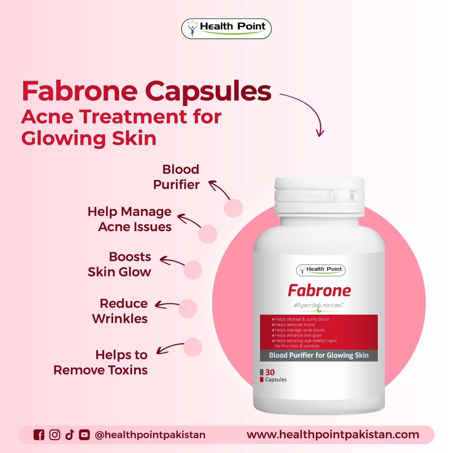 Fabrone herbal blood purifier capsules in Pakistan for acne treatment, skin glow and body detox