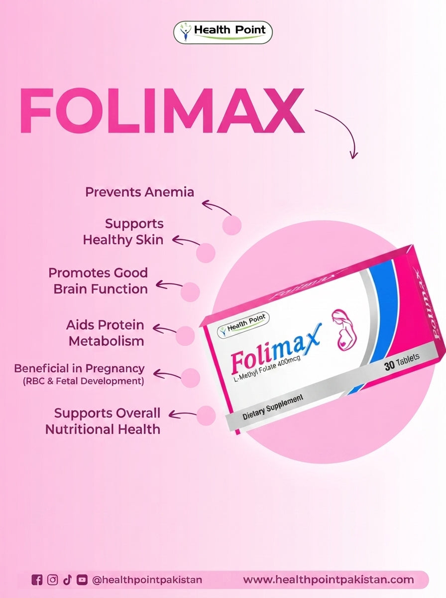 Folimax L-Methylfolate 400mcg tablets – best folic acid supplement in Pakistan