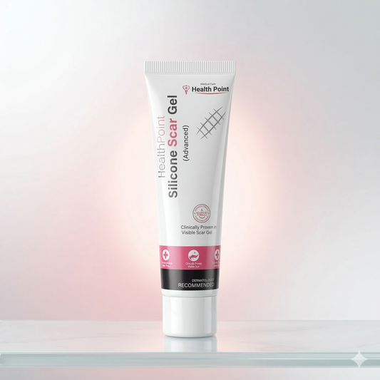 Health Point Advanced Silicone Scar Gel for surgical scars, acne marks, and stretch marks - Best medical-grade scar treatment in Pakistan.