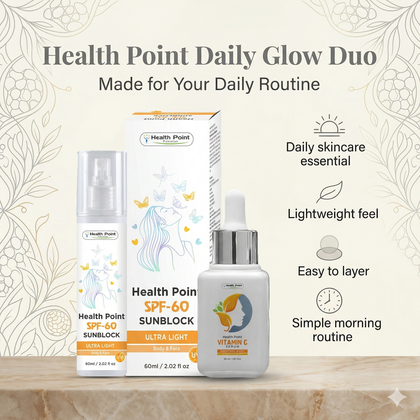Health Point Daily Glow Duo trust image for a lightweight easy to layer daily skincare bundle in Pakistan