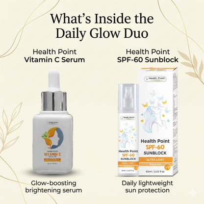 What is inside Health Point Daily Glow Duo bundle featuring Vitamin C Serum and SPF 60 Sunblock in Pakistan