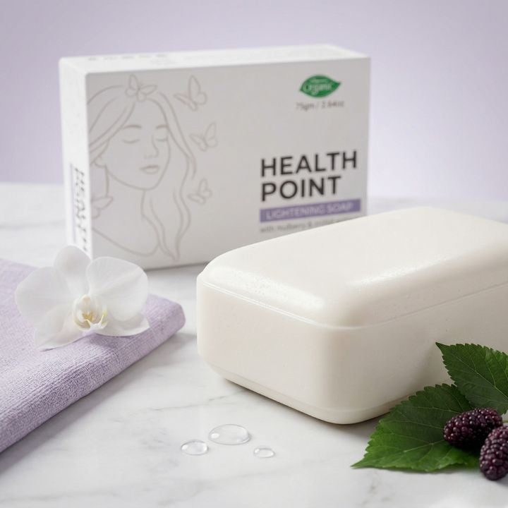 Close-up texture image of Health Point Lightening Soap 75gm with premium skincare presentation