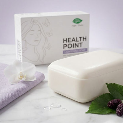 Close-up texture image of Health Point Lightening Soap 75gm with premium skincare presentation