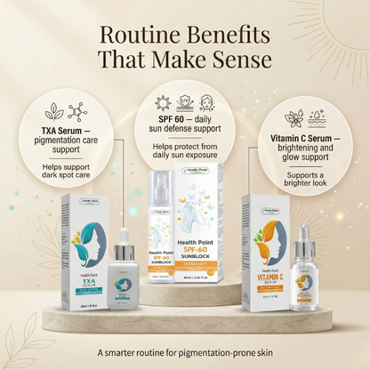 Benefits image for Health Point Pigmentation Control Trio with TXA Serum Vitamin C Serum and SPF 60