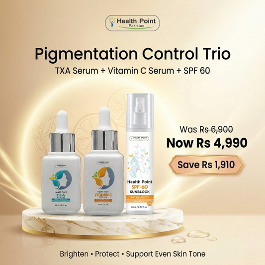 Health Point Pigmentation Control Trio bundle with TXA Serum Vitamin C Serum and SPF 60 offer image in Pakistan