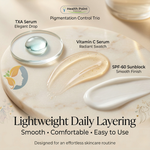Lightweight texture and layering image for TXA Serum Vitamin C Serum and SPF 60 bundle by Health Point