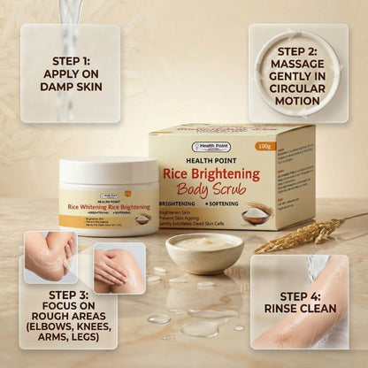 How to use Health Point Rice Brightening Body Scrub on damp skin for gentle exfoliation