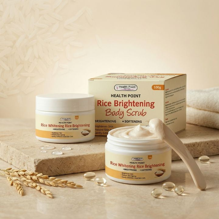 Health Point Rice Brightening Body Scrub hydration and softness image with moisturizing post shower feel