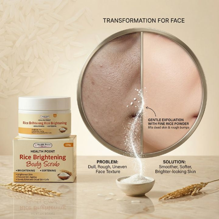 Health Point Rice Brightening Body Scrub problem solution image for rough dull skin and gentle exfoliation