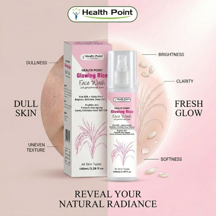 Health Point Glowing Rice Face Wash problem solution image for dull skin and fresh bright clean skin look
