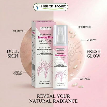 Health Point Glowing Rice Face Wash problem solution image for dull skin and fresh bright clean skin look