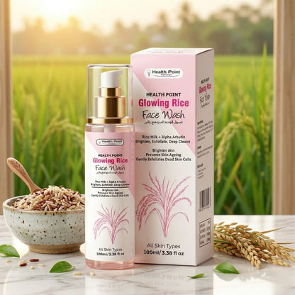 Health Point Glowing Rice Face Wash with Rice Milk and Alpha Arbutin ingredient benefit image