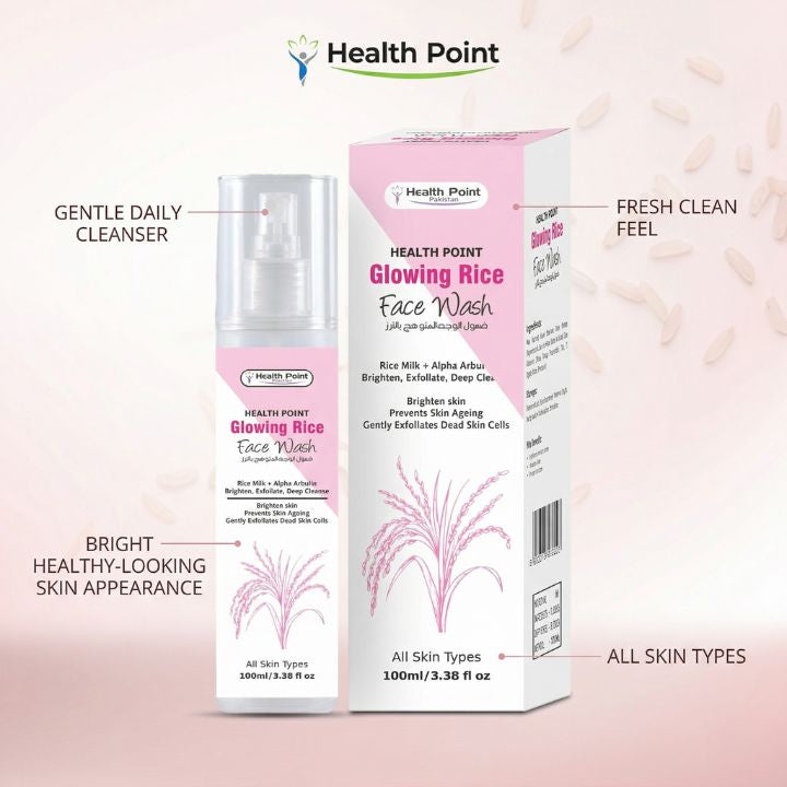 Health Point Glowing Rice Face Wash trust image showing gentle daily cleanser for all skin types