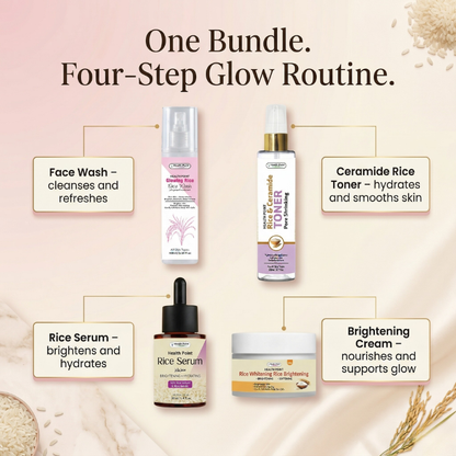 Health Point Rice Glow Bundle four step routine with face wash serum brightening cream and rice toner