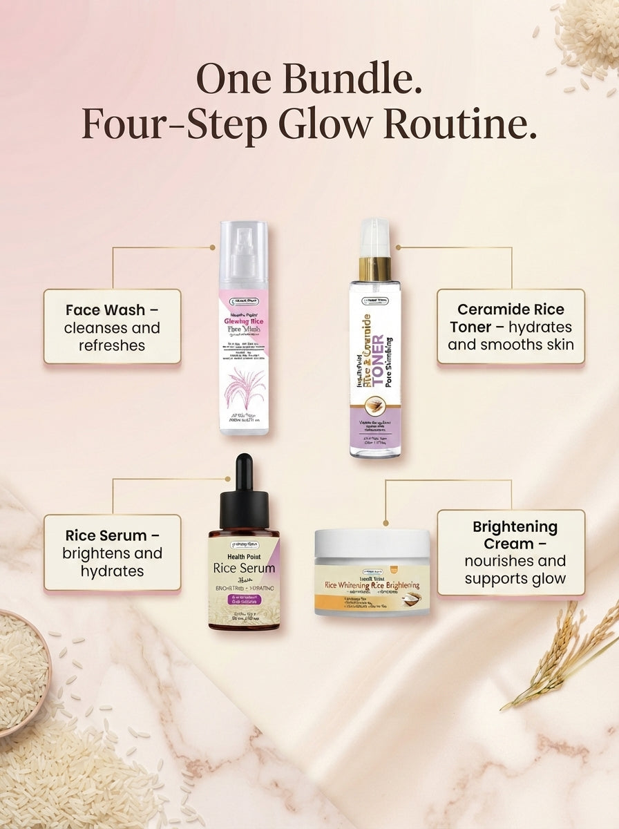 Health Point Rice Glow Kit | Rice Serum, Toner, Face Wash & Scrub