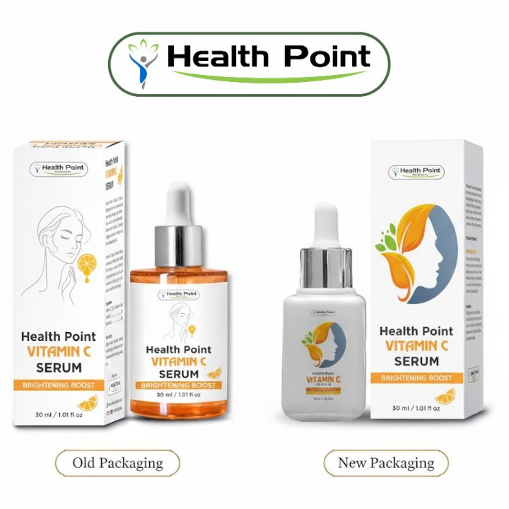 Health Point Vitamin C Serum old and new packaging – brightening boost formula for glowing skin and dark spot reduction in Pakistan.