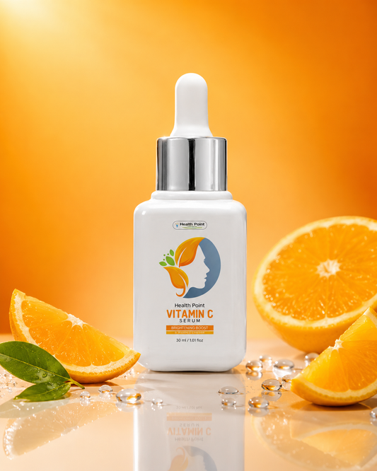 Health Point Vitamin C Serum in Pakistan with orange slices for glowing skin, brightening boost and even skin tone