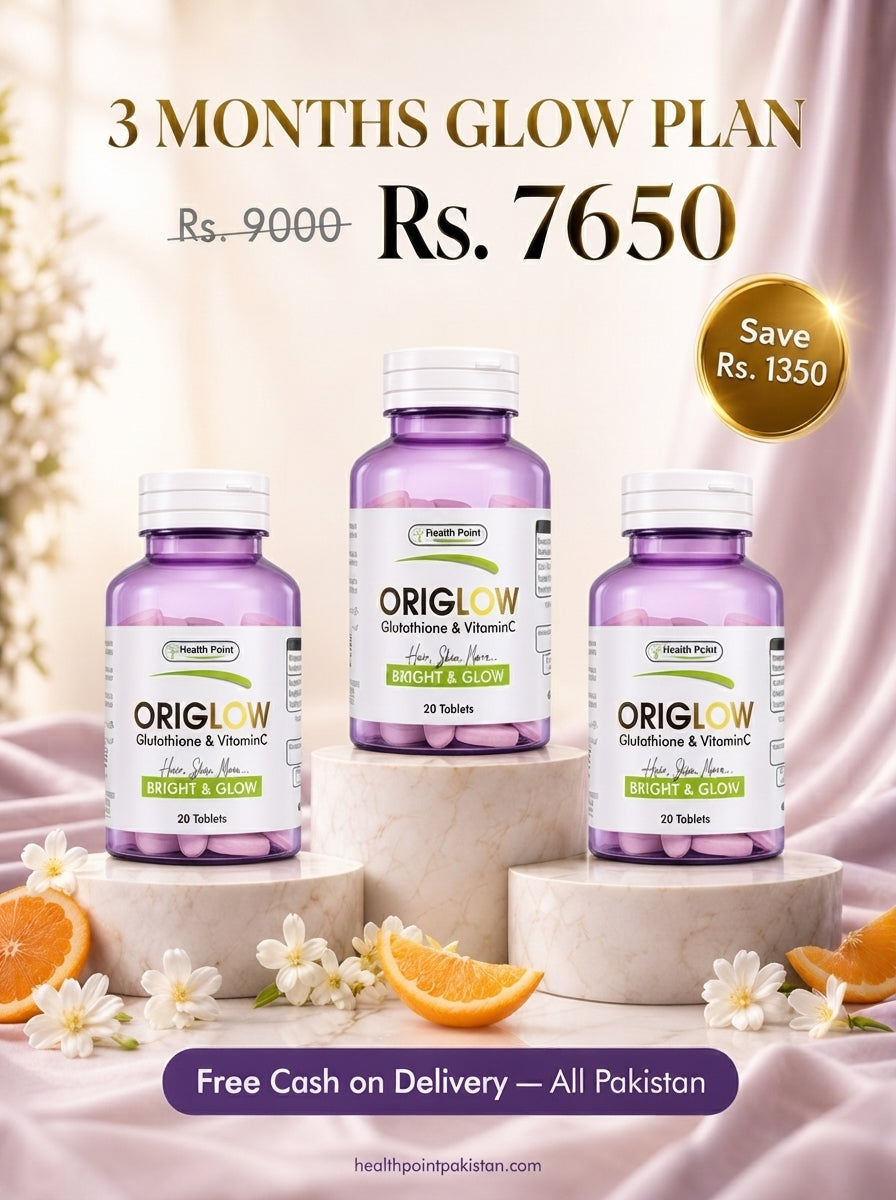 Origlow 3-month glow plan glutathione and vitamin C tablets Pakistan