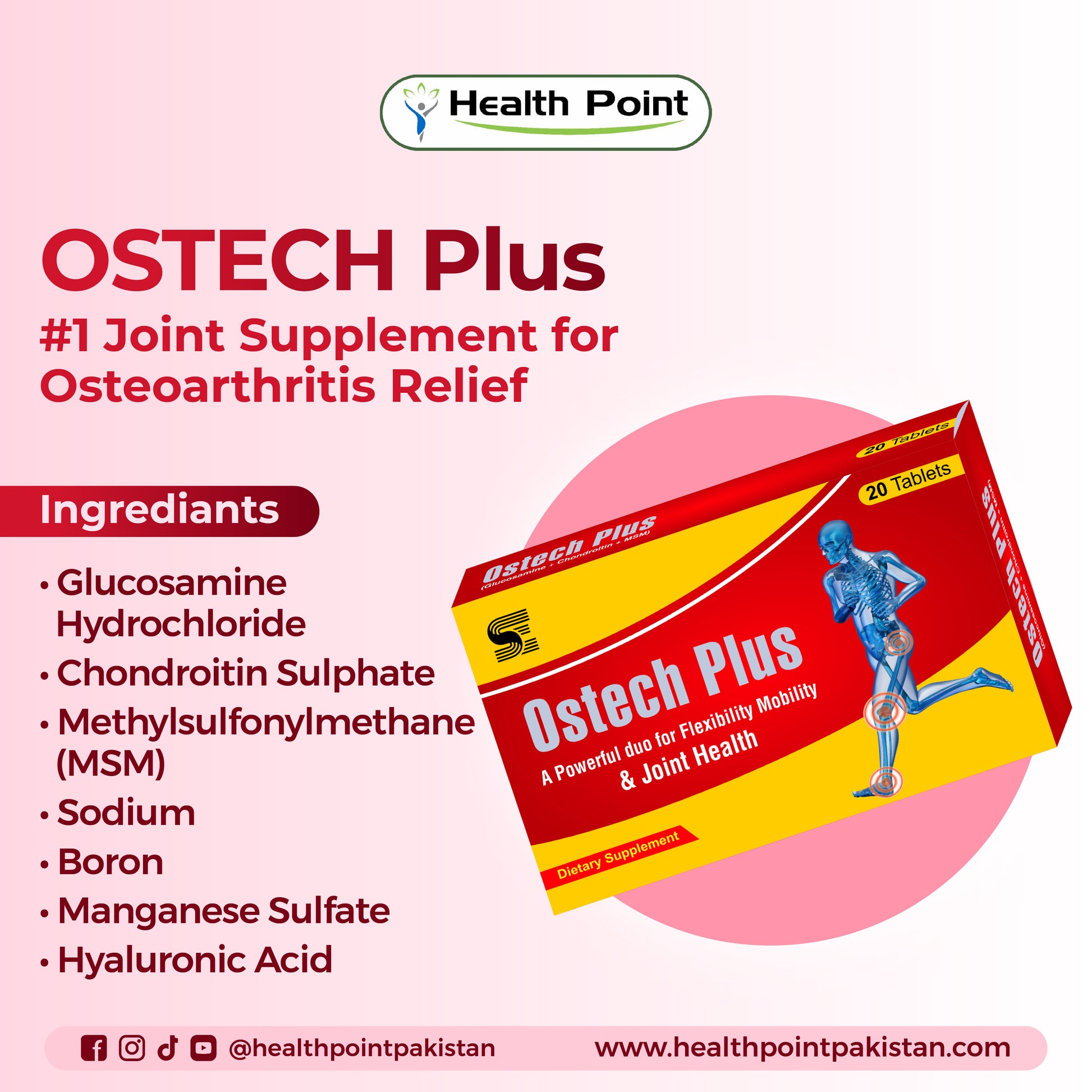 OSTECH Plus capsules with glucosamine, chondroitin, MSM, calcium and vitamin D3 for joint health