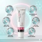 Modern white tube of effective scar removal gel for old and new scars, including acne marks and stretch marks. Professional skincare.