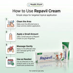 How to use Repavil Cream 50gm with step by step application instructions for external pain relief use