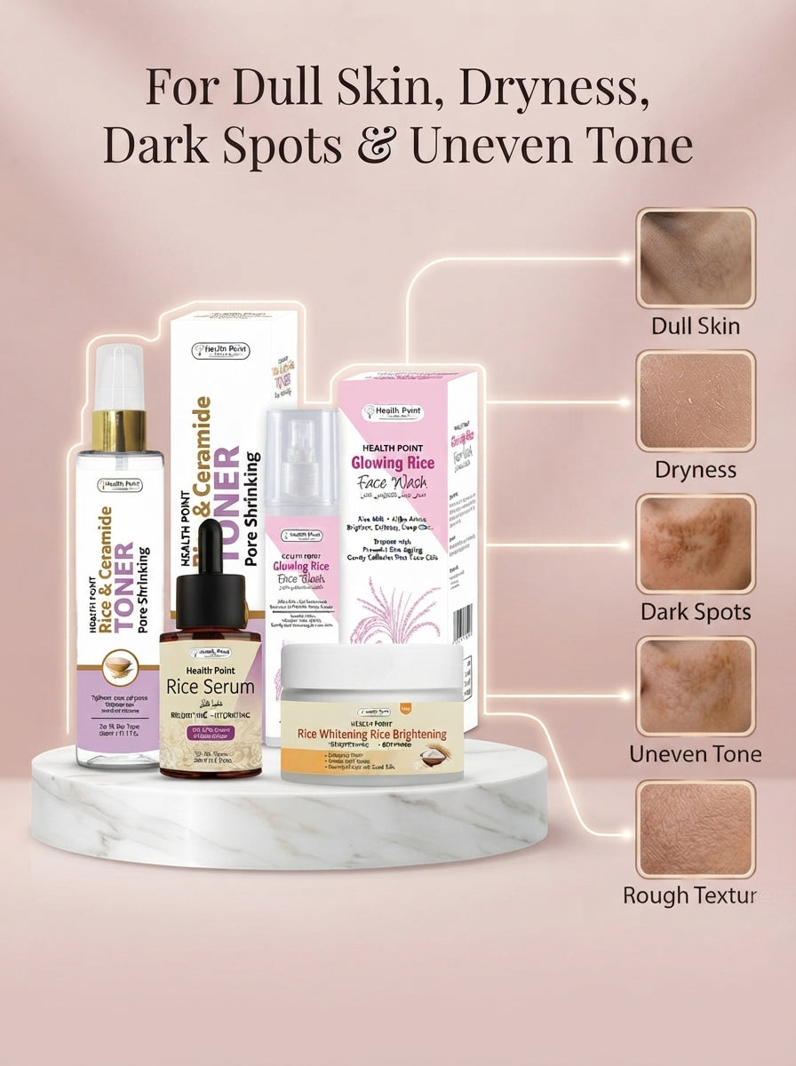 Health Point Rice Glow Kit | Rice Serum, Toner, Face Wash & Scrub
