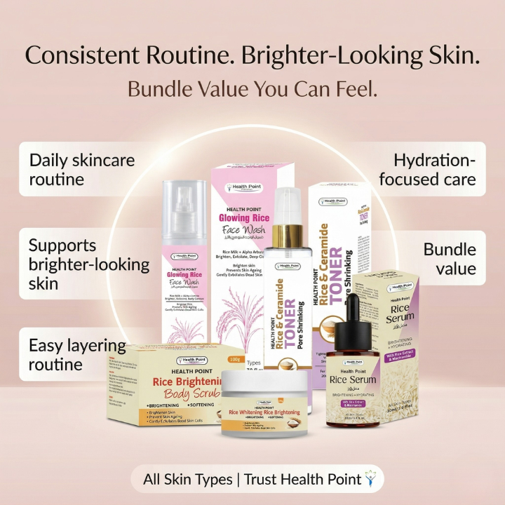 Health Point Rice Glow Bundle trust image with brighter looking skin hydration care and bundle value