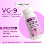 Herbal vaginal tightening and infection care supplement bottle showing VG-9 key ingredients