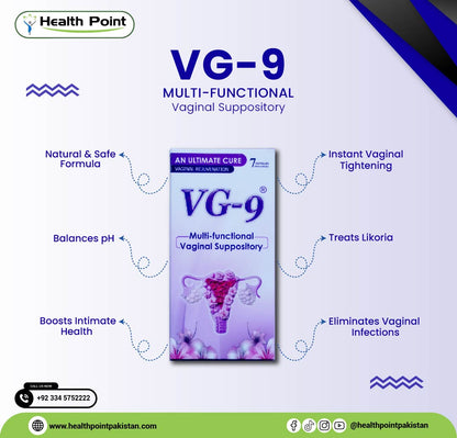 VG-9 natural vaginal suppository for likoria treatment, vaginal tightening, and pH balance by Health Point Pakistan